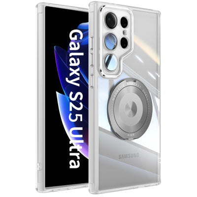 FrostRing S25 Ultra – Transparent Frosted Magnetic Case with Rotating Ring Stand