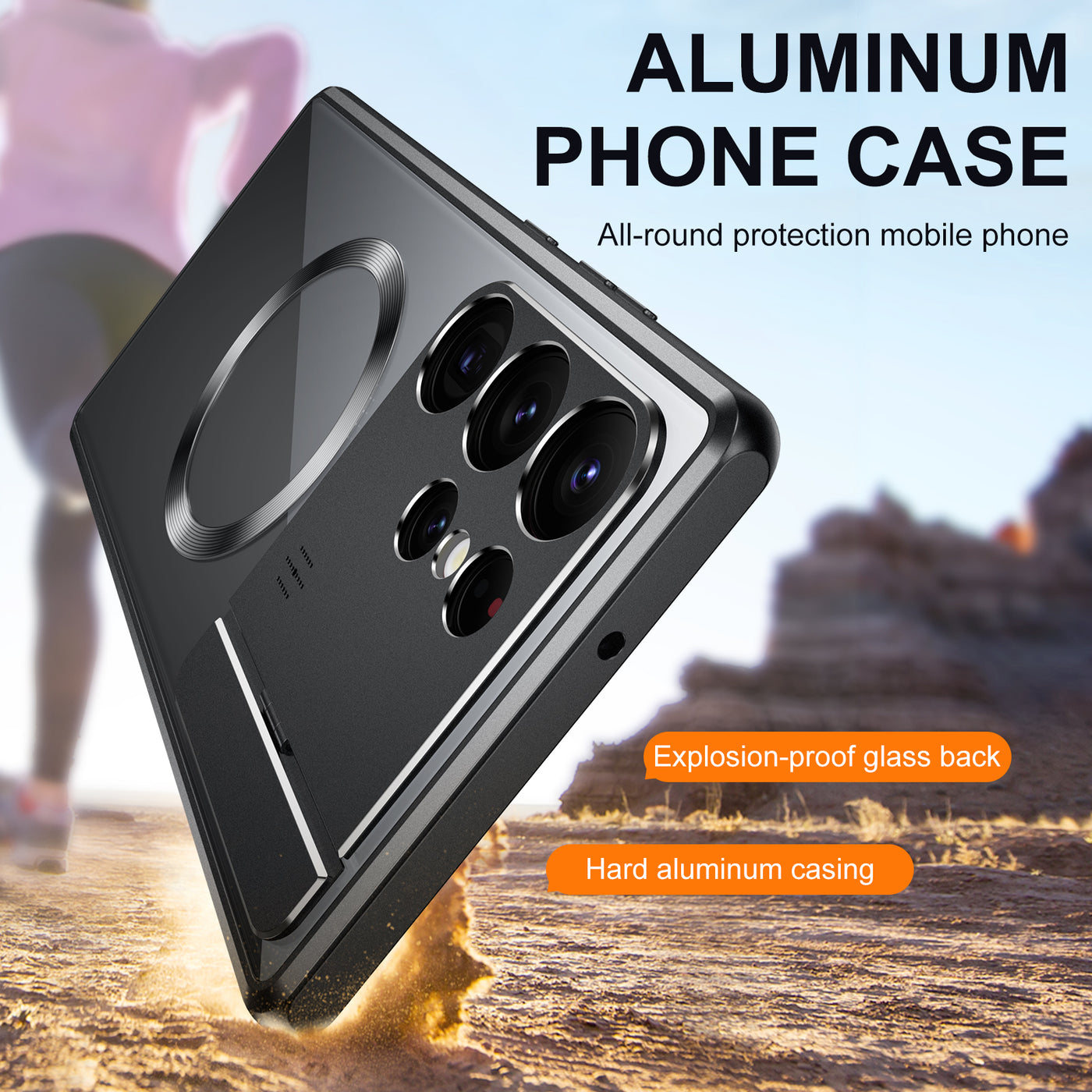 MagRing S24 Ultra – Magnetic Aluminum Case with Lens Ring & Foldable Holder