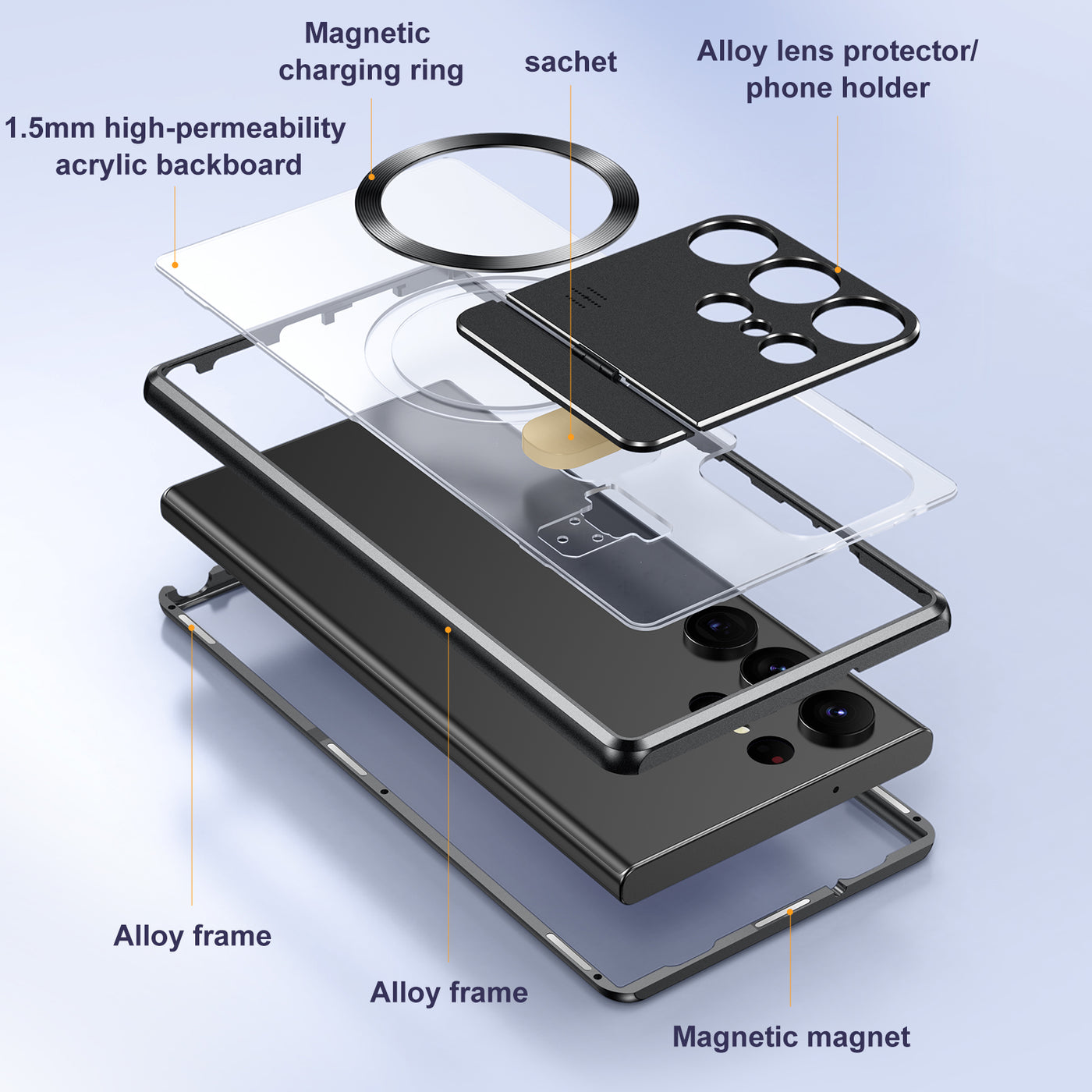 MagRing S24 Ultra – Magnetic Aluminum Case with Lens Ring & Foldable Holder