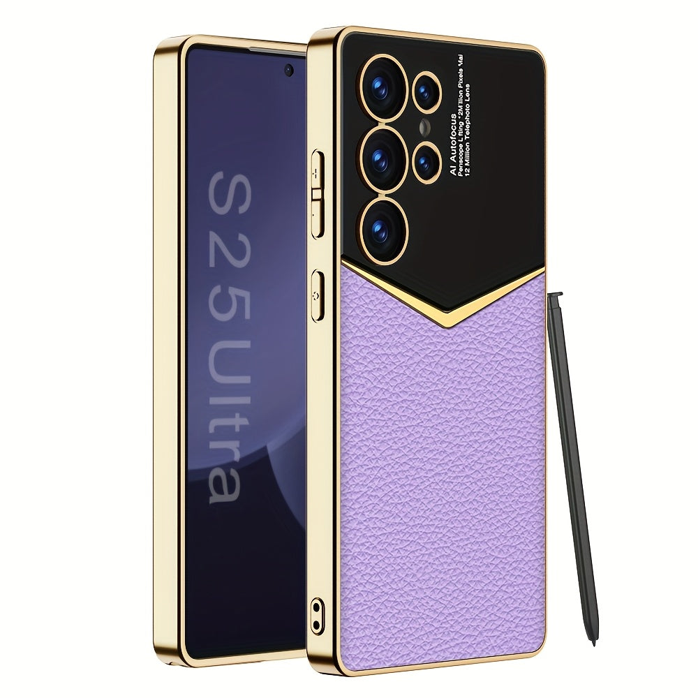 JazzLeather S25 – Electroplated Patchwork Faux Leather Case