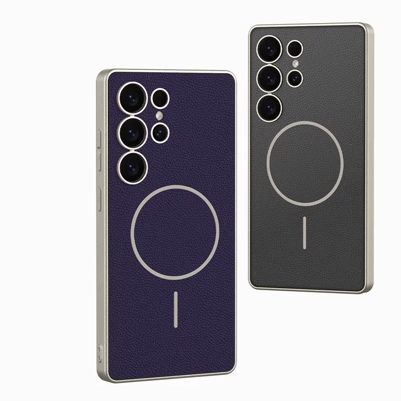 LuxeEdge S25 – Magnetic Leather & Metal Bumper Case