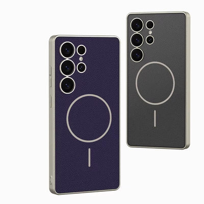 LuxeEdge S25 – Magnetic Leather & Metal Bumper Case