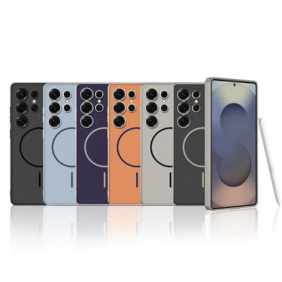 LuxeEdge S25 – Magnetic Leather & Metal Bumper Case