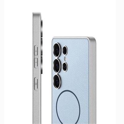 LuxeEdge S25 – Magnetic Leather & Metal Bumper Case