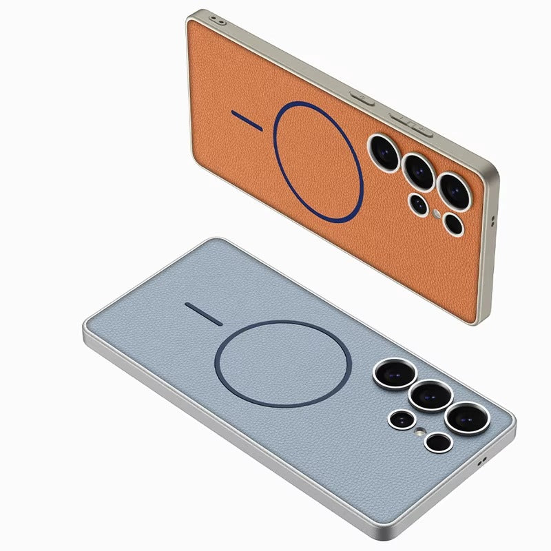 LuxeEdge S25 – Magnetic Leather & Metal Bumper Case