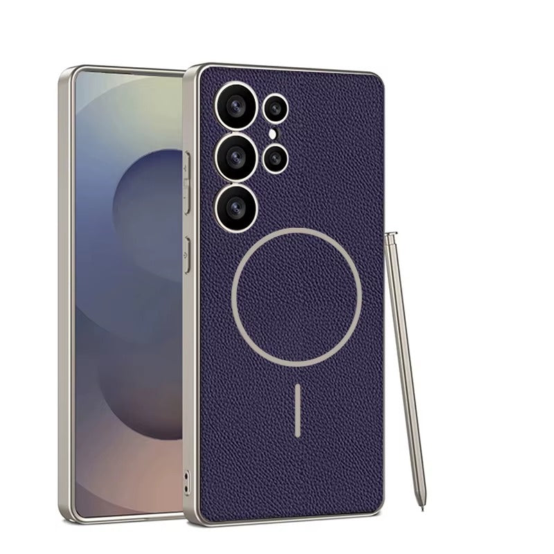 LuxeEdge S25 – Magnetic Leather & Metal Bumper Case