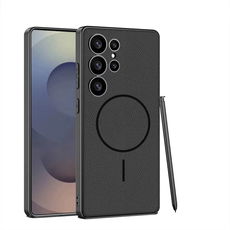 LuxeEdge S25 – Magnetic Leather & Metal Bumper Case