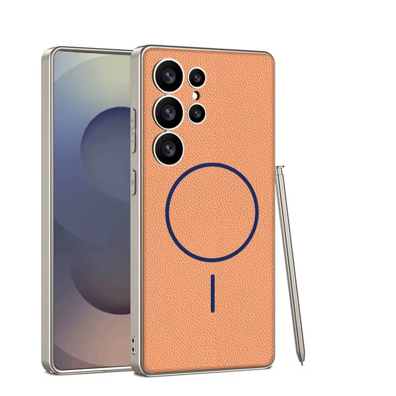 LuxeEdge S25 – Magnetic Leather & Metal Bumper Case