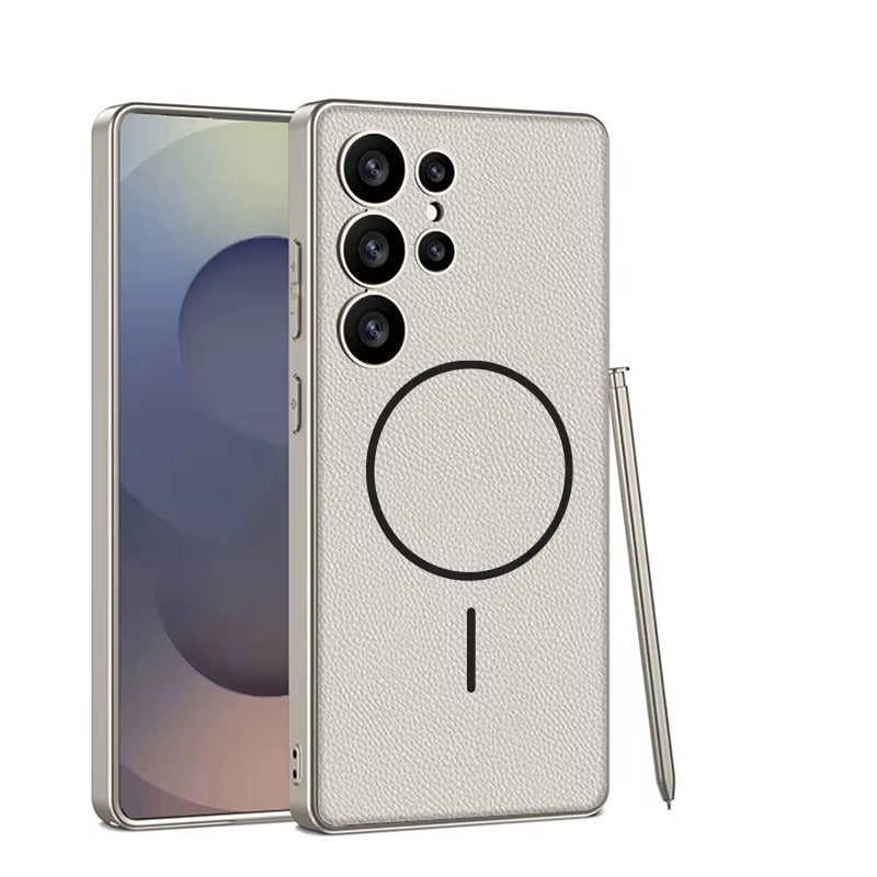 LuxeEdge S25 – Magnetic Leather & Metal Bumper Case
