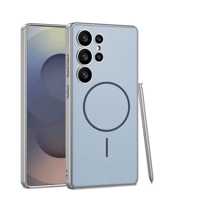 LuxeEdge S25 – Magnetic Leather & Metal Bumper Case