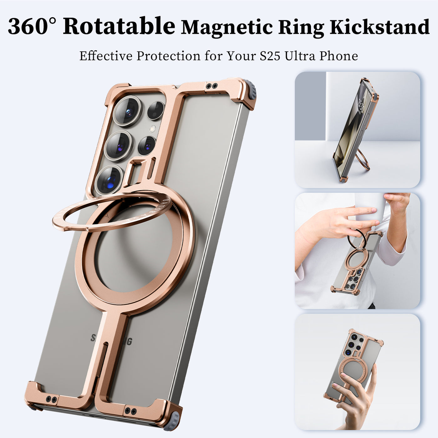 MagFrame S25 Ultra – Magnetic Shockproof Case with Ring Stand