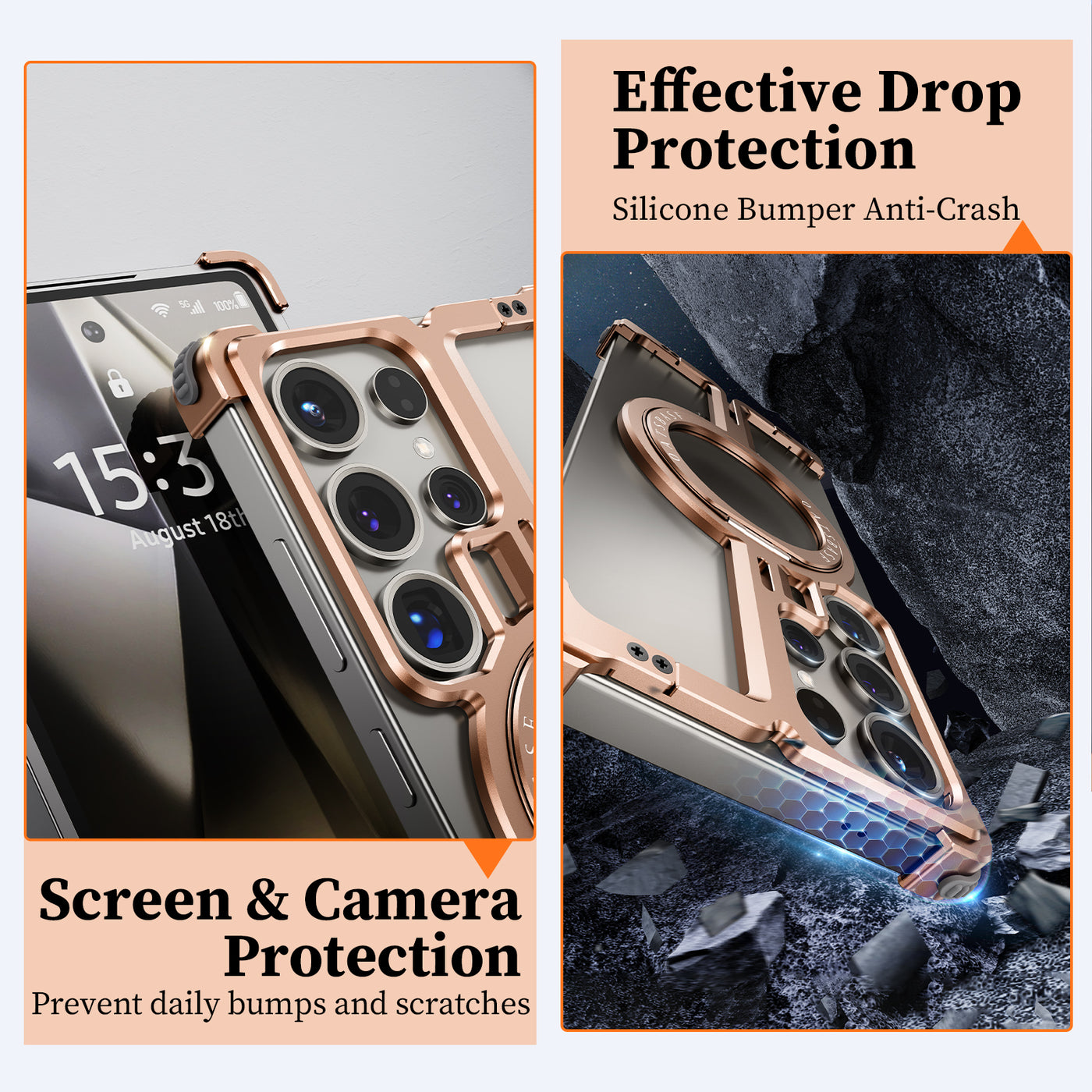 MagFrame S25 Ultra – Magnetic Shockproof Case with Ring Stand