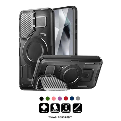 ArmorStand S25 Ultra – Magnetic Rugged Case with Metal Camera Stand