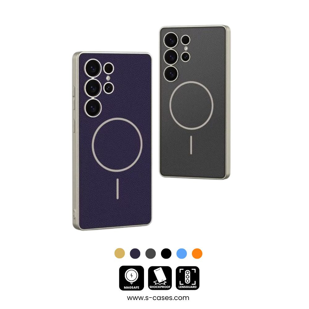 LuxeEdge S25 – Magnetic Leather & Metal Bumper Case