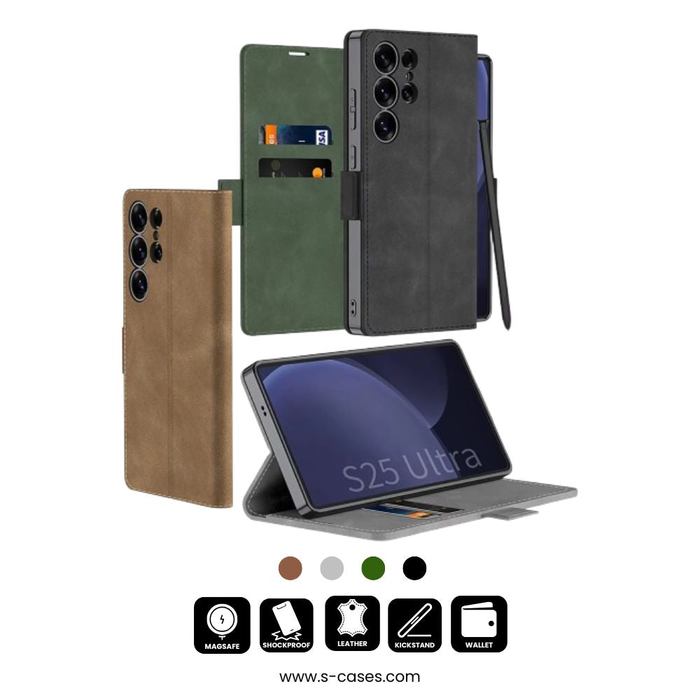 PlatiFold S25 – Magnetic Frosted Leather Flip Wallet Case