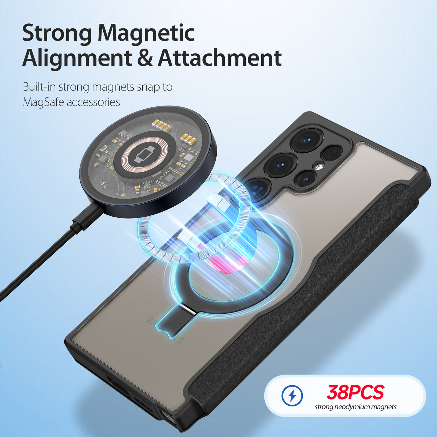 MagWallet S25 Ultra – Strong Magnetic Wallet Case with Kickstand & Wireless Charging