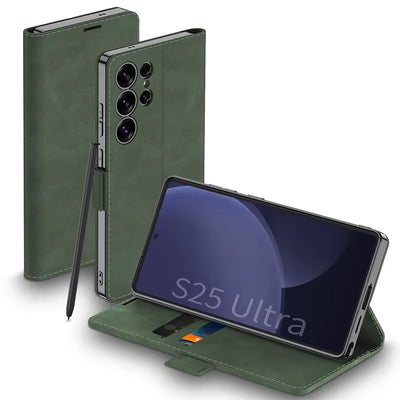 PlatiFold S25 – Magnetic Frosted Leather Flip Wallet Case