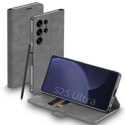 PlatiFold S25 – Magnetic Frosted Leather Flip Wallet Case