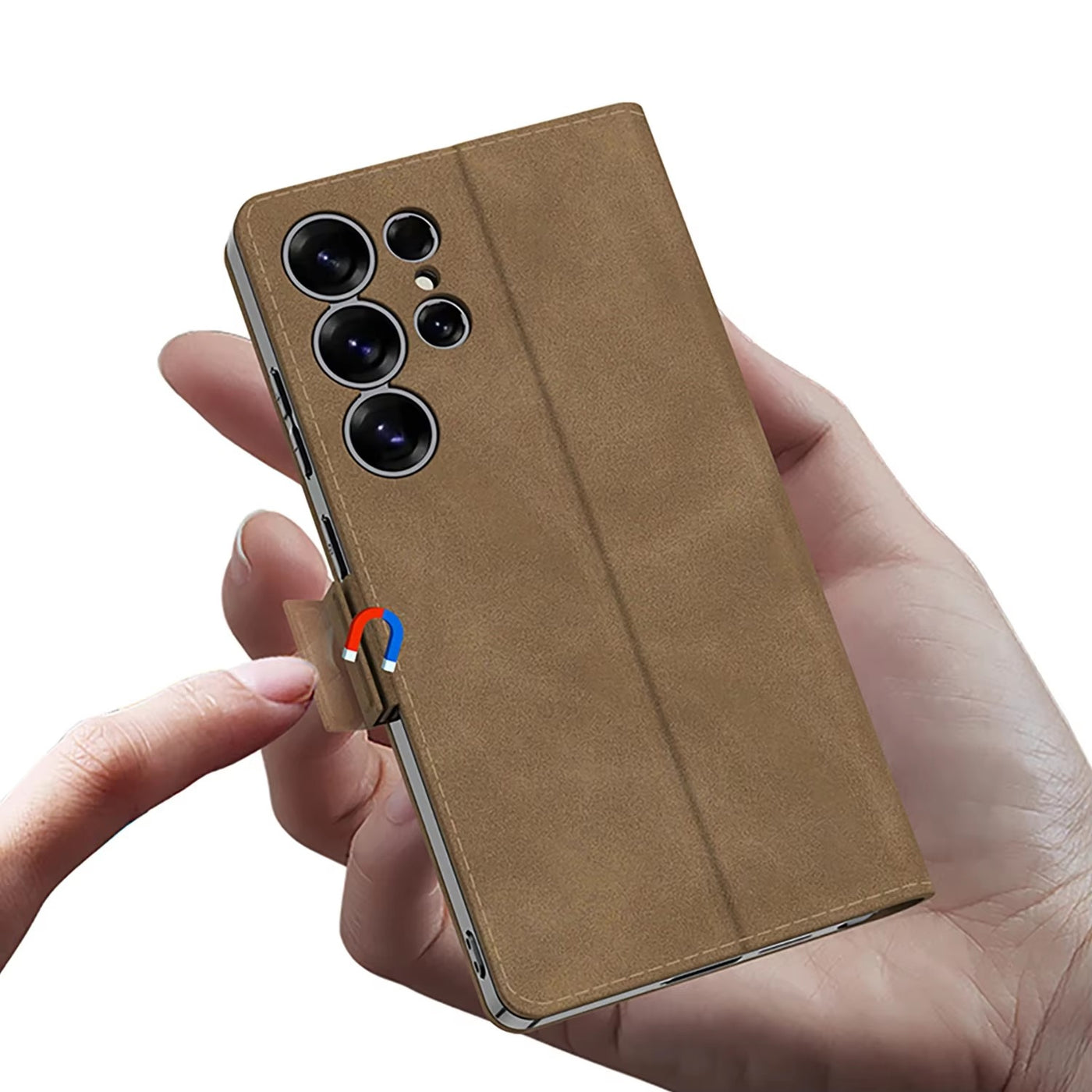 PlatiFold S25 – Magnetic Frosted Leather Flip Wallet Case
