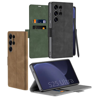 PlatiFold S25 – Magnetic Frosted Leather Flip Wallet Case