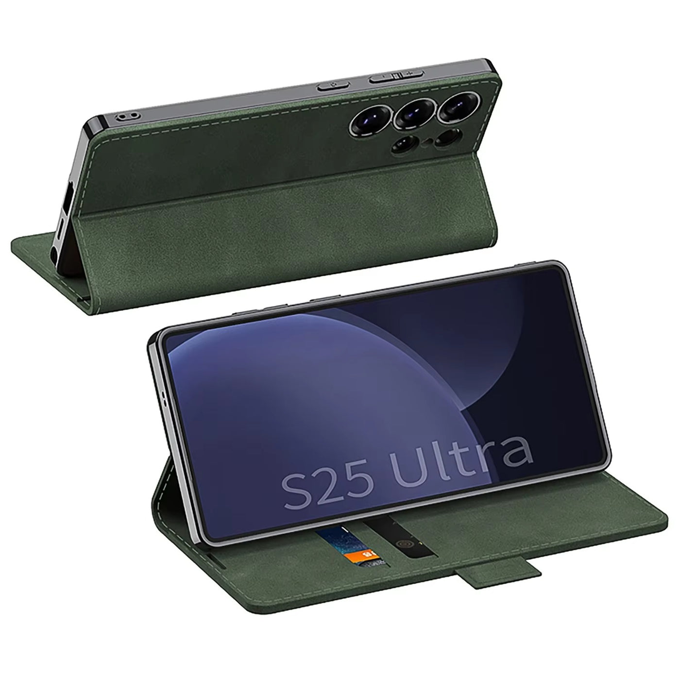 PlatiFold S25 – Magnetic Frosted Leather Flip Wallet Case