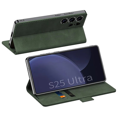 PlatiFold S25 – Magnetic Frosted Leather Flip Wallet Case