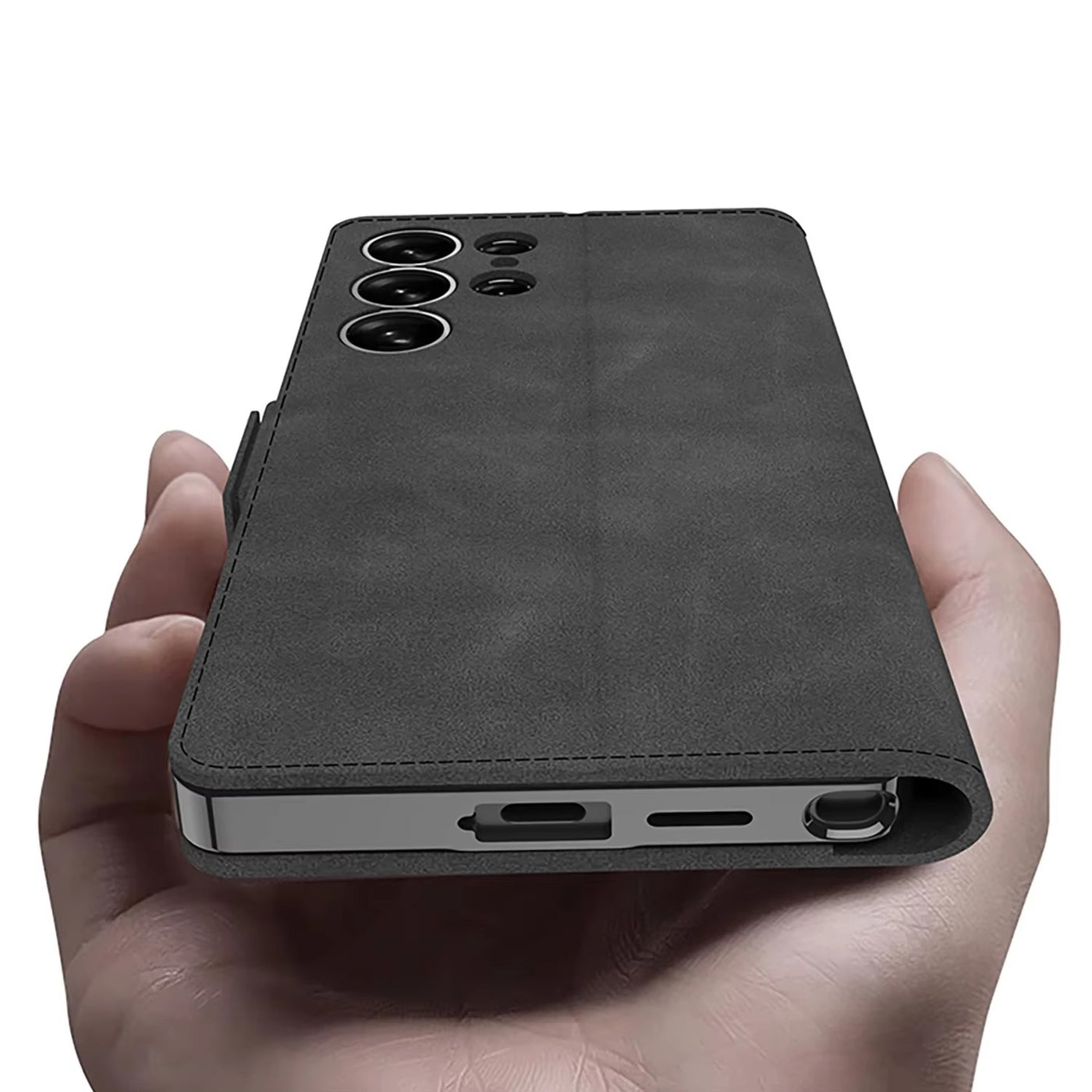 PlatiFold S25 – Magnetic Frosted Leather Flip Wallet Case